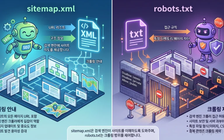 sitemap robots.txt 역할을 구분해 정리한 참고 이미지