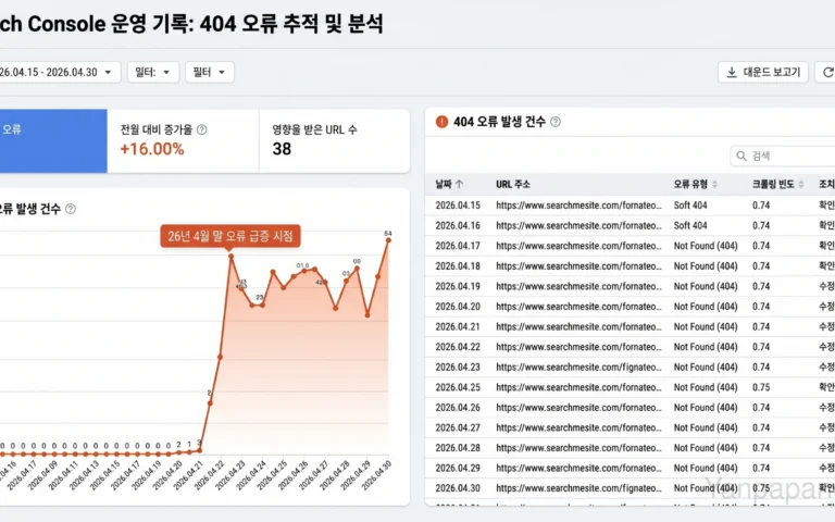 Search Console 404 오류가 늘어난 화면을 정리한 참고 이미지