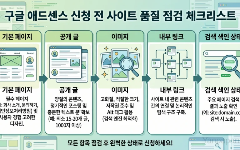 AdSense 신청 전 사이트 품질 항목을 정리한 참고 이미지