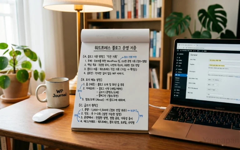 WordPress 새 블로그 운영 기준을 정리한 노트 이미지