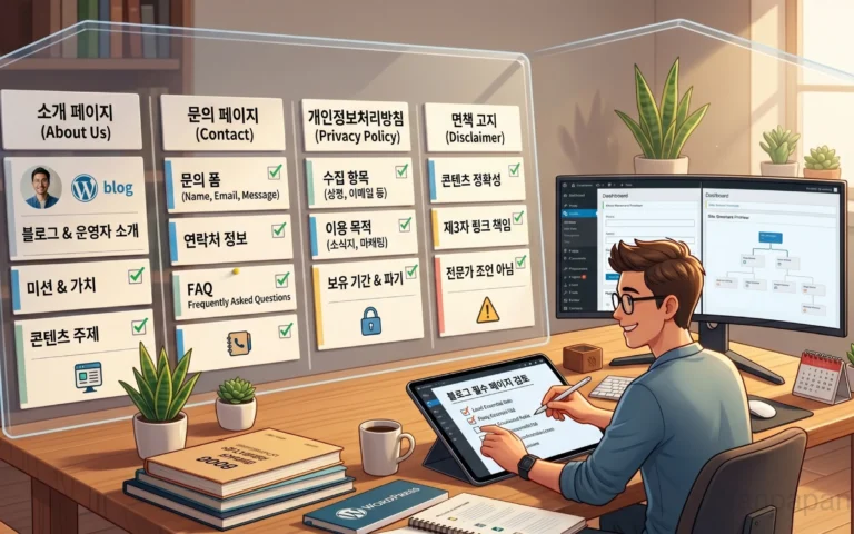 WordPress 기본 페이지 구성을 정리한 참고 이미지
